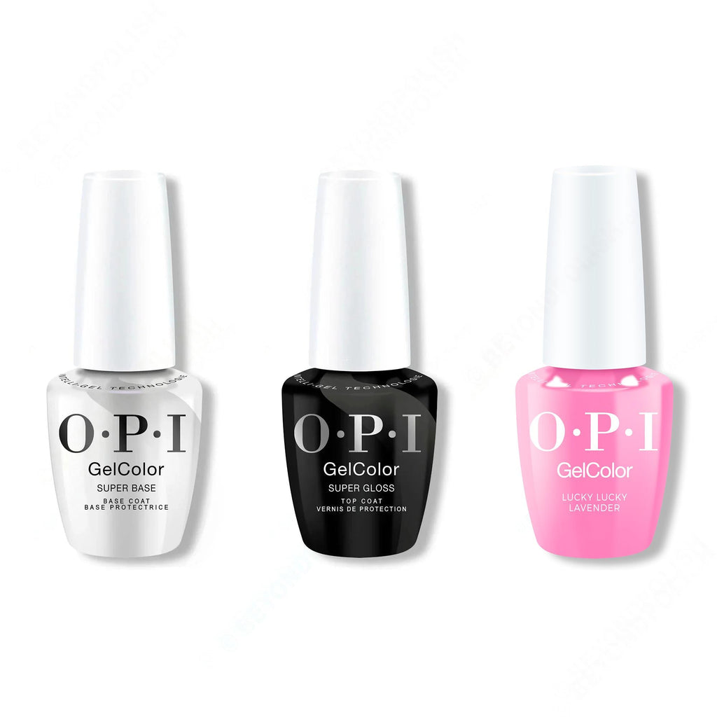 OPI GelColor Intelli-Gel Combo - Super Base Coat, Super Gloss Top Coat & Lucky Lucky Lavender 0.5 Oz