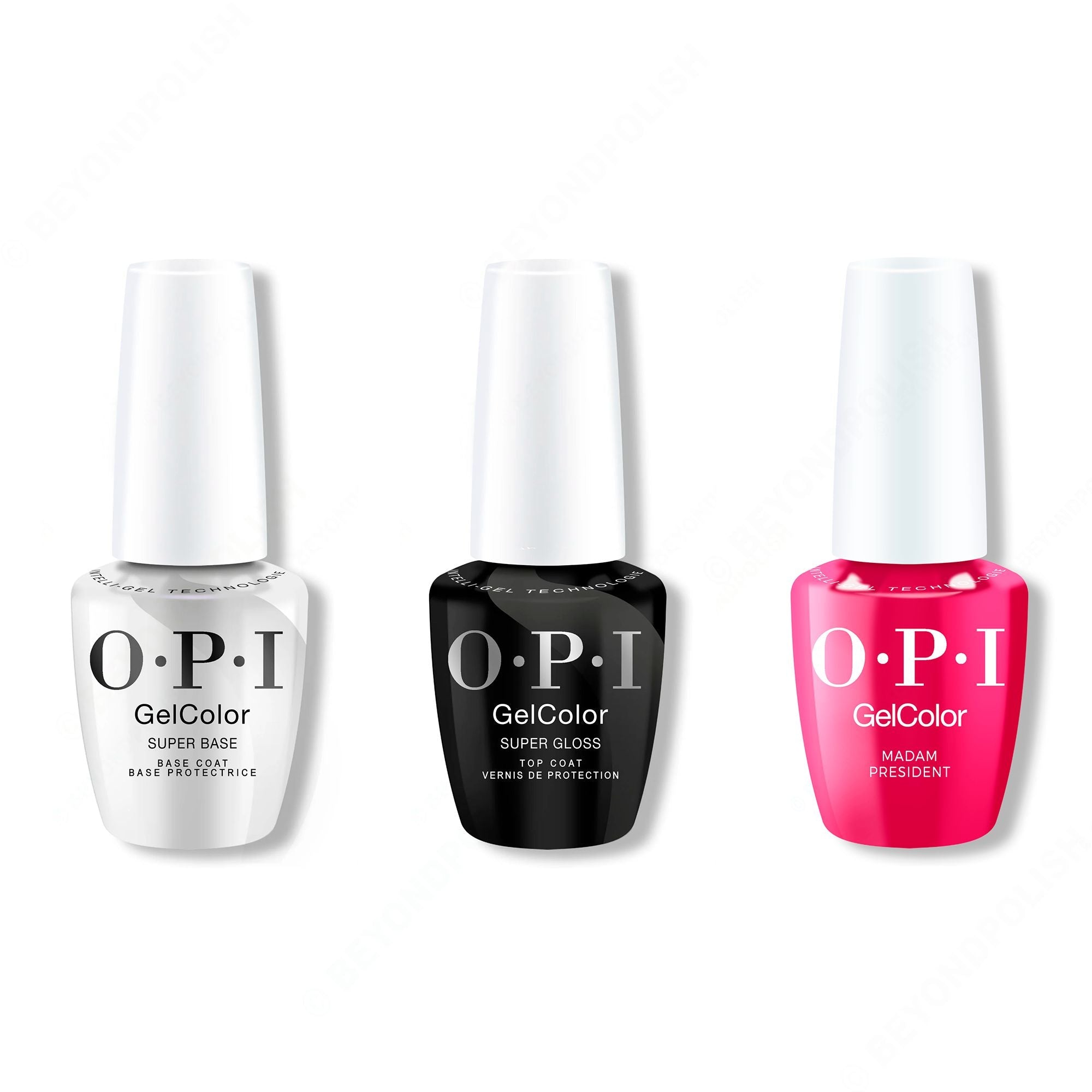 OPI GelColor Intelli-Gel Combo - Super Base Coat, Super Gloss Top Coat & Madam President - Professional Care