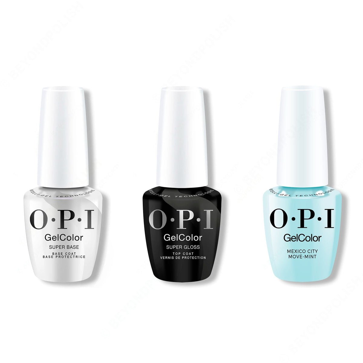 OPI GelColor Intelli-Gel Combo - Super Base Coat, Super Gloss Top Coat & Mexico City Move-mint - Professional Care