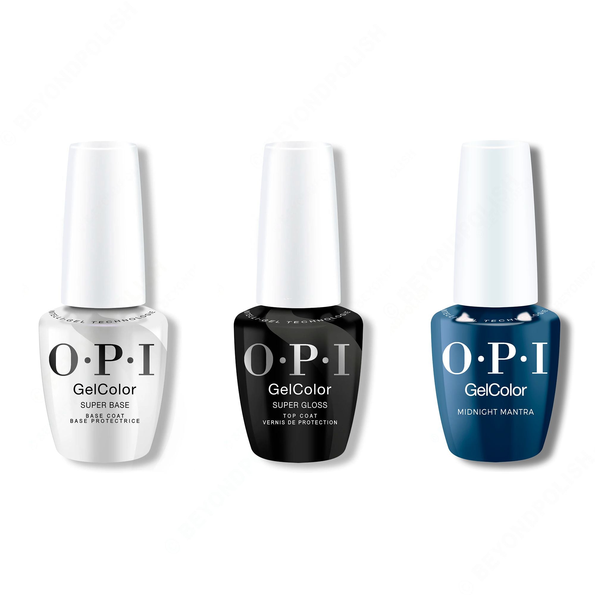 OPI GelColor Intelli-Gel Combo - Super Base Coat, Super Gloss Top Coat & Midnight Mantra