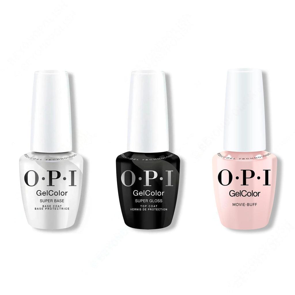 OPI GelColor Intelli-Gel Combo - Super Base Coat, Super Gloss Top Coat & Movie Buff 0.5 Oz
