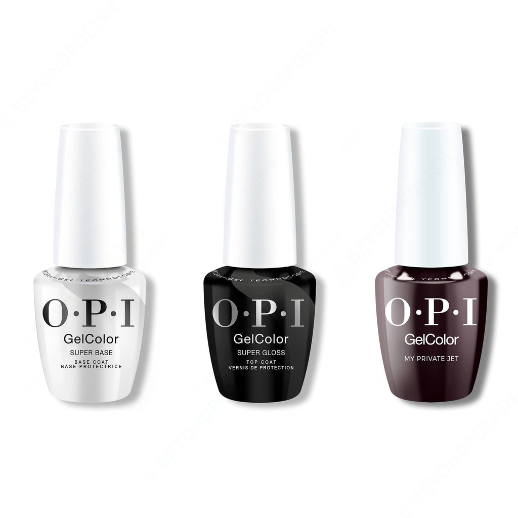 OPI GelColor Intelli-Gel Combo - Super Base Coat, Super Gloss Top Coat & My Private Jet - Professional Care