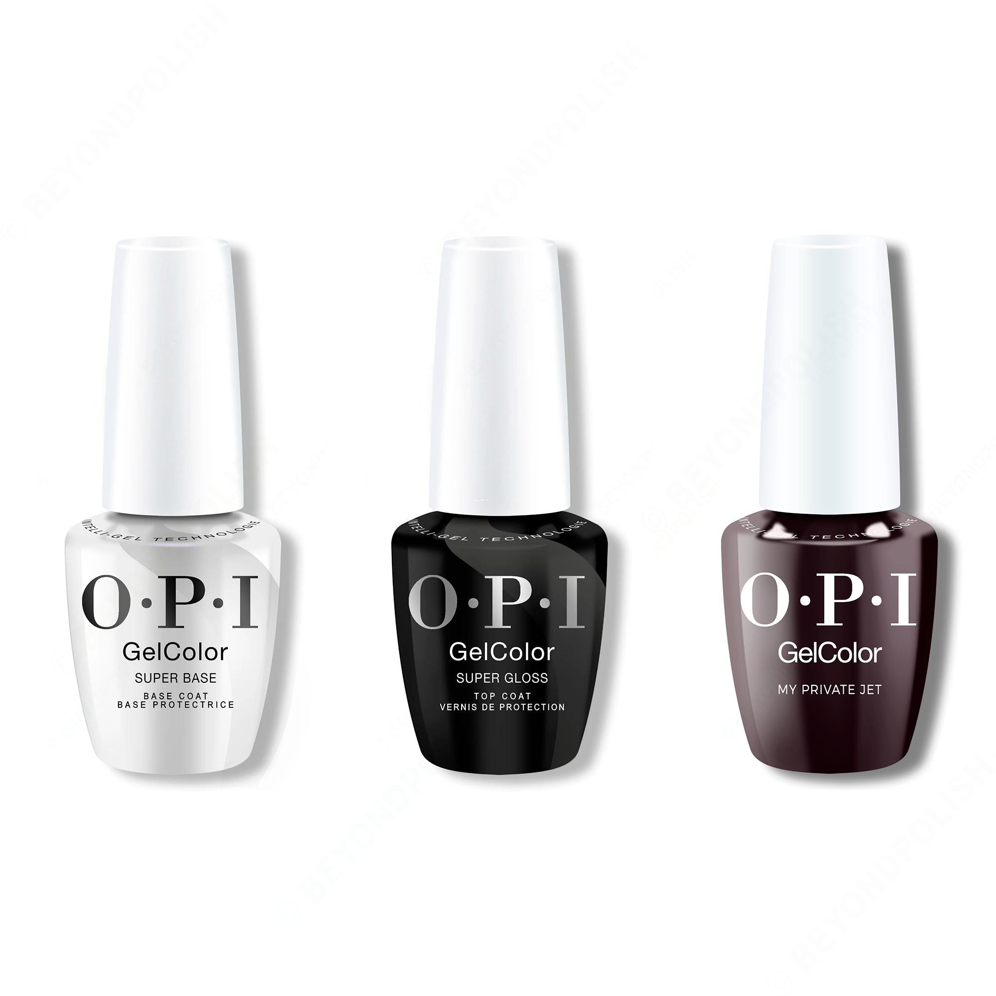 OPI GelColor Intelli-Gel Combo - Super Base Coat, Super Gloss Top Coat & My Private Jet - Professional Care