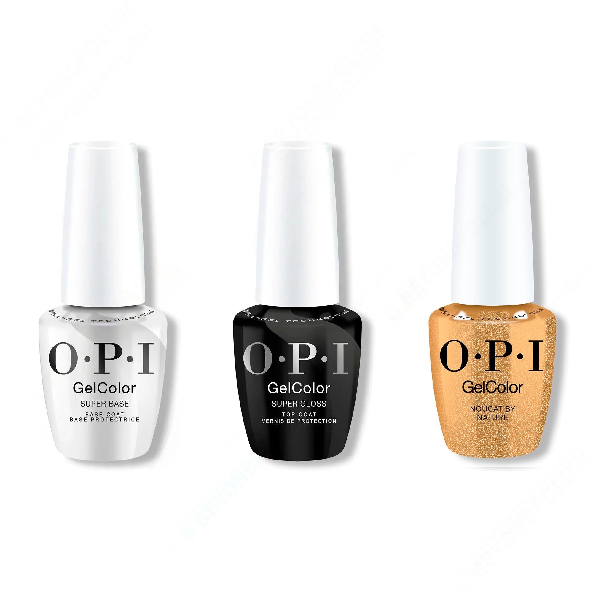 OPI GelColor Intelli-Gel Combo - Super Base Coat, Super Gloss Top Coat & Nougat by Nature