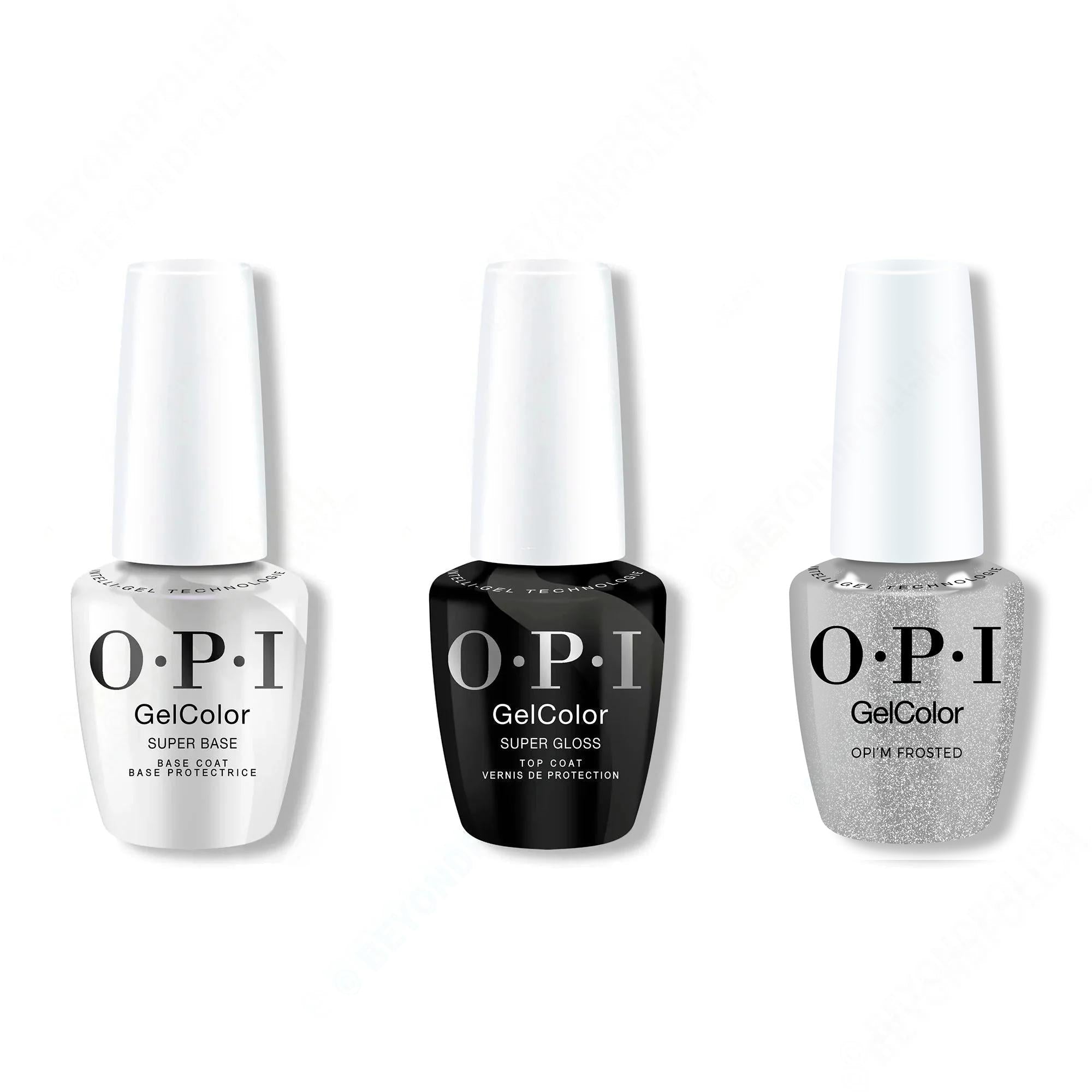 OPI GelColor Intelli-Gel Combo - Super Base Coat, Super Gloss Top Coat & OPI'm Frosted - Professional Care