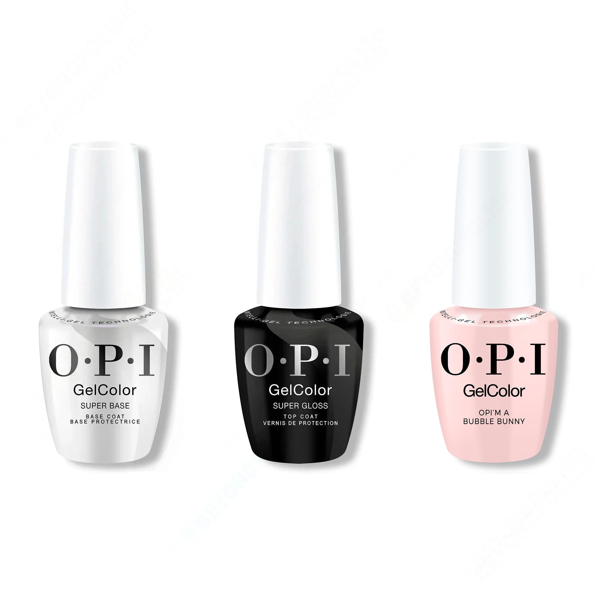 OPI GelColor Intelli-Gel Combo - Super Base Coat, Super Gloss Top Coat & OPI'm a Bubble Bunny - OPIcons Spring 2026 - Professional Care