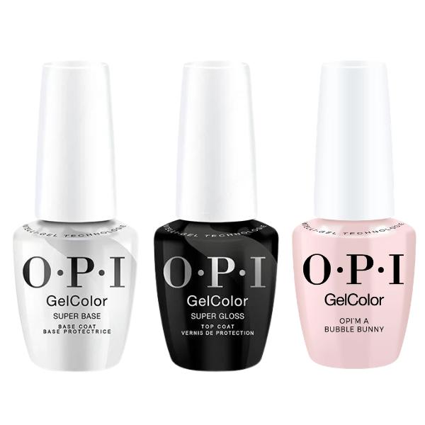OPI GelColor Intelli-Gel Combo - Super Base Coat, Super Gloss Top Coat & OPI'm a Bubble Bunny - OPIcons Spring 2026 - Professional Care
