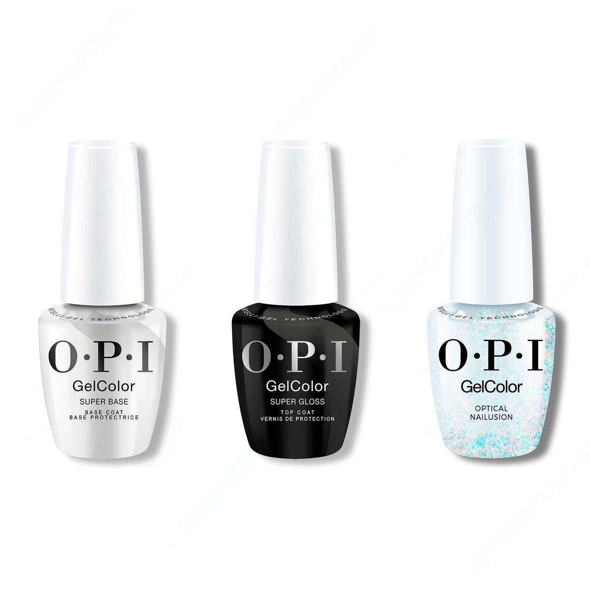OPI GelColor Intelli-Gel Combo - Super Base Coat, Super Gloss Top Coat & Optical Nailusion - Professional Care