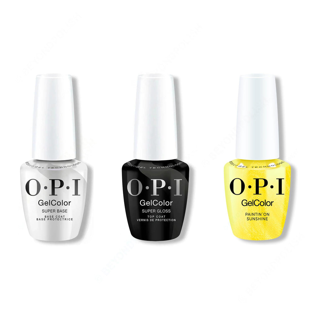 OPI GelColor Intelli-Gel Combo - Super Base Coat, Super Gloss Top Coat & Paintin' on Sunshine! - Professional Care