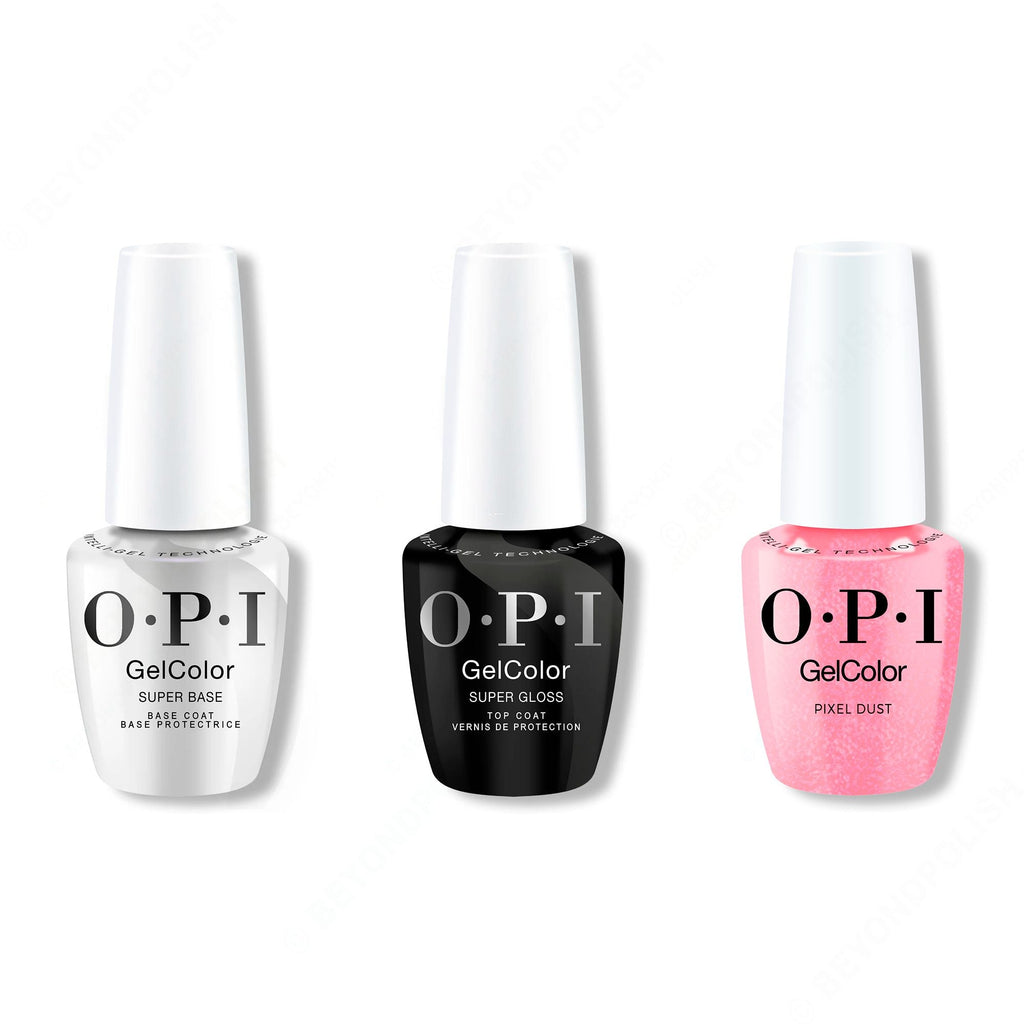 OPI GelColor Intelli-Gel Combo - Super Base Coat, Super Gloss Top Coat & Pixel Dust - Professional Care