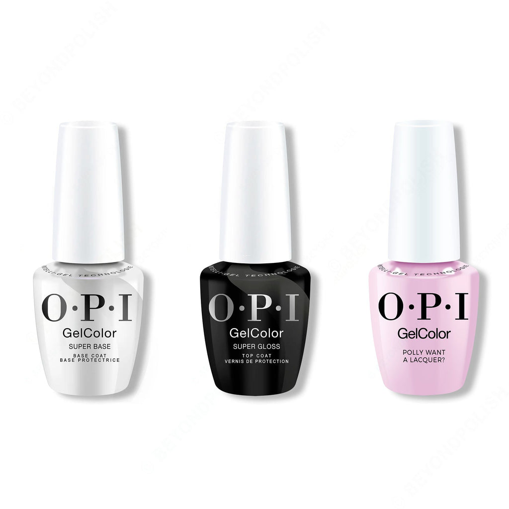 OPI GelColor Intelli-Gel Combo - Super Base Coat, Super Gloss Top Coat & Polly Want A Lacquer - Professional Care