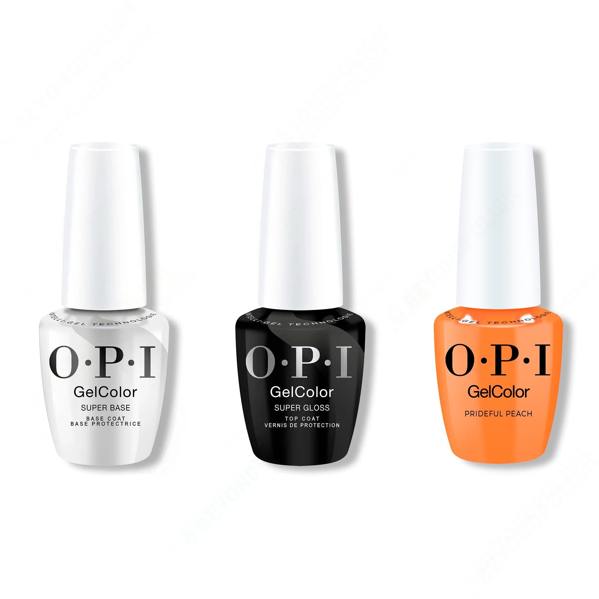 OPI GelColor Intelli-Gel Combo - Super Base Coat, Super Gloss Top Coat & Prideful Peach - Professional Care