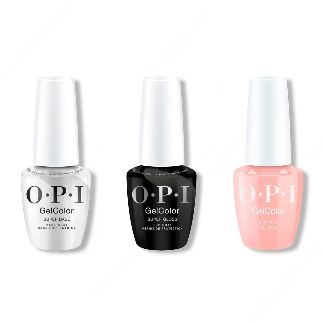 OPI GelColor Intelli-Gel Combo - Super Base Coat, Super Gloss Top Coat & Put It In Neutral - Professional Care