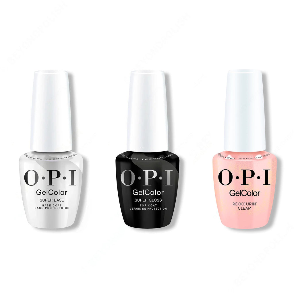 OPI GelColor Intelli-Gel Combo - Super Base Coat, Super Gloss Top Coat & Reoccurin' Gleam - Professional Care