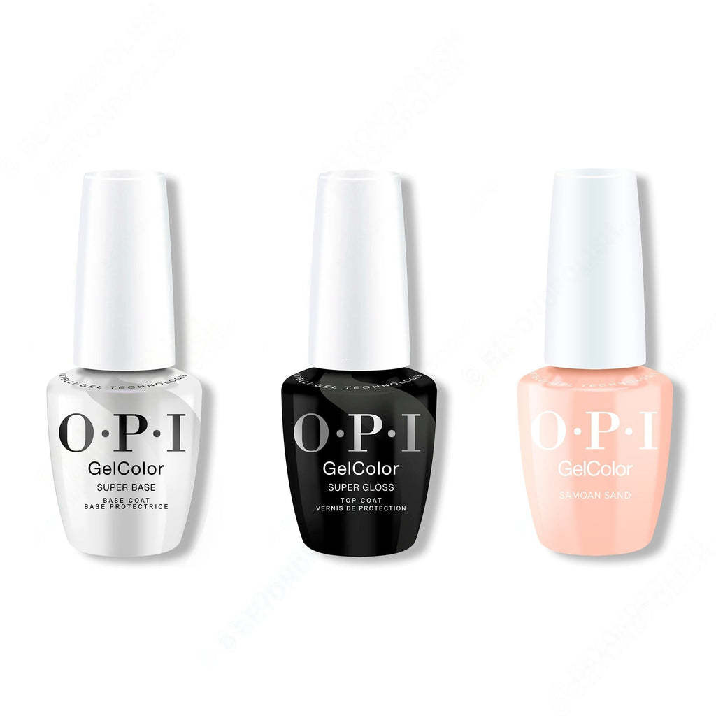 OPI GelColor Intelli-Gel Combo - Super Base Coat, Super Gloss Top Coat & Samoan Sand - Professional Care