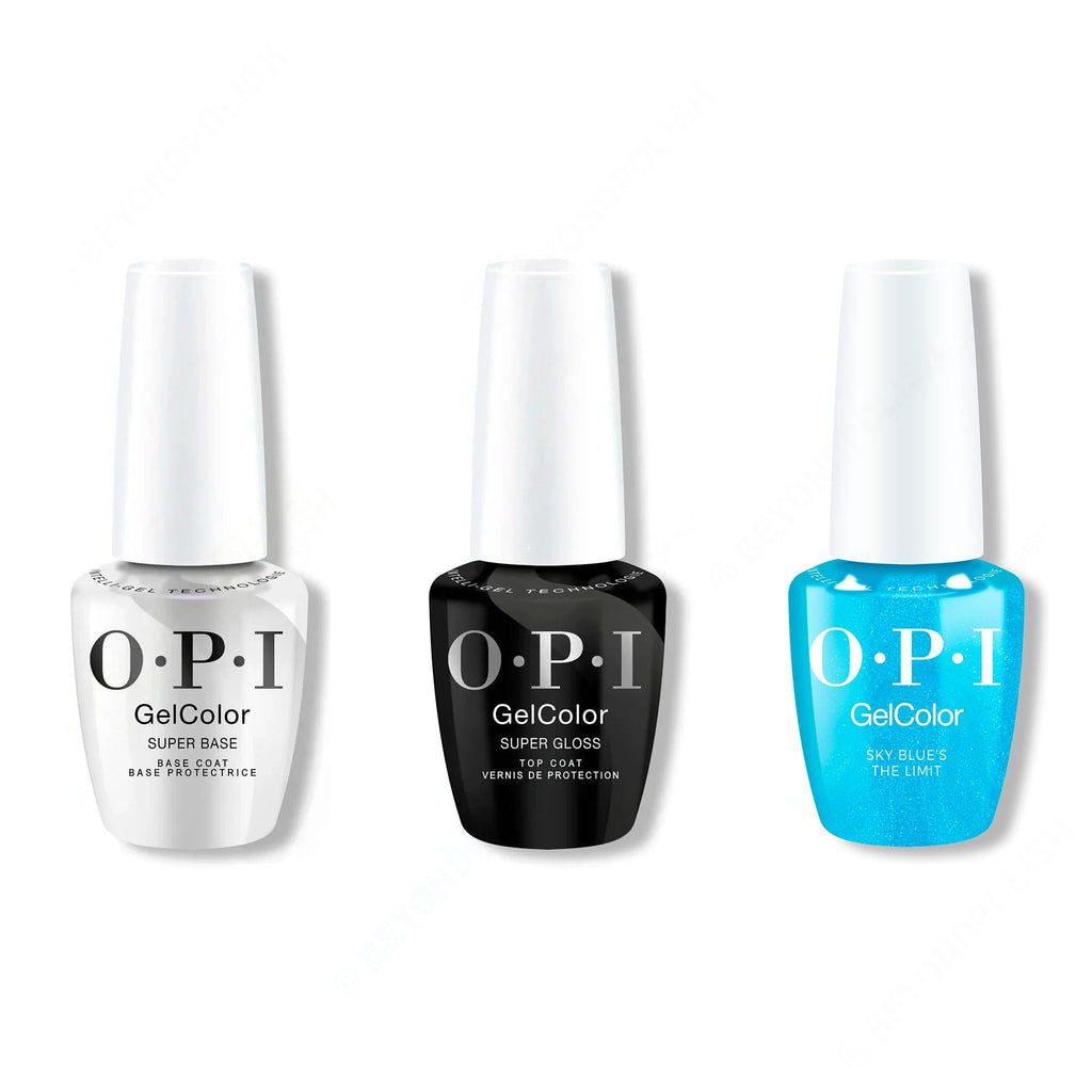 OPI GelColor Intelli-Gel Combo - Super Base Coat, Super Gloss Top Coat & Sky Blue's the Limit - Professional Care