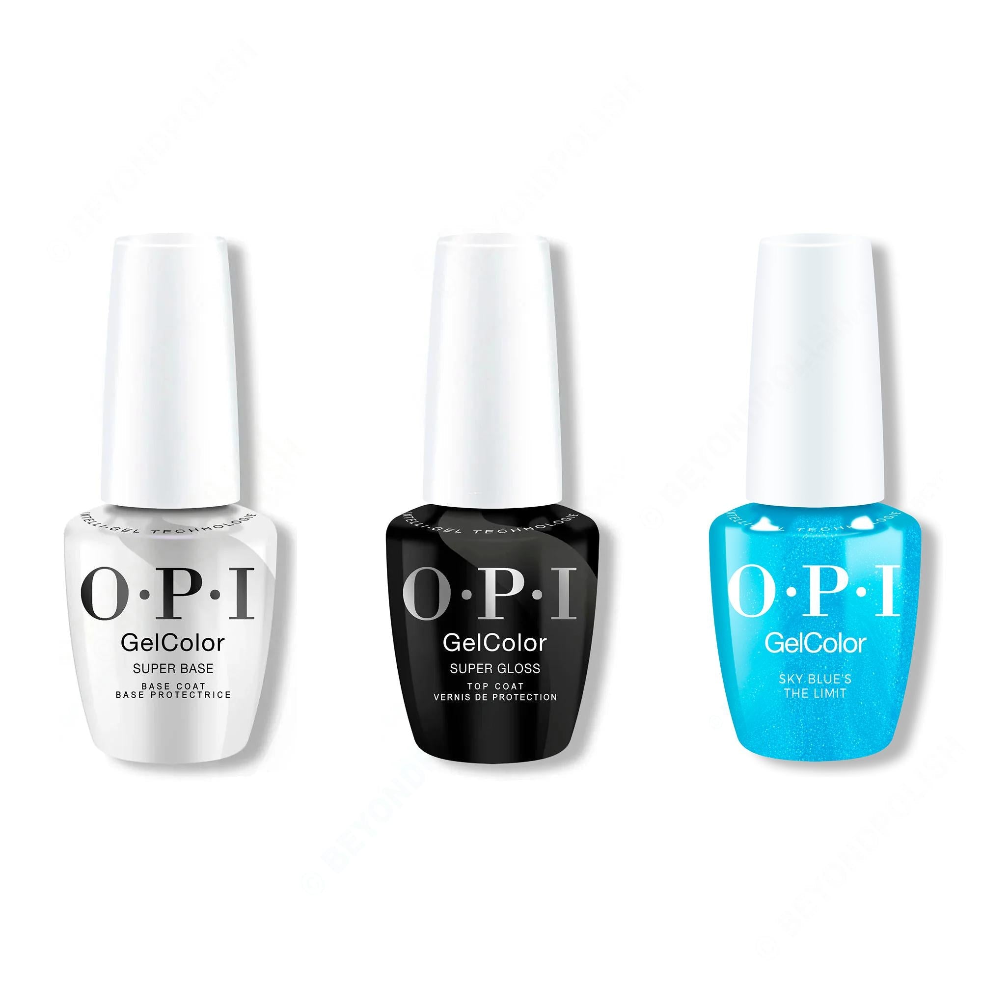 OPI GelColor Intelli-Gel Combo - Super Base Coat, Super Gloss Top Coat & Sky Blue's the Limit - Professional Care