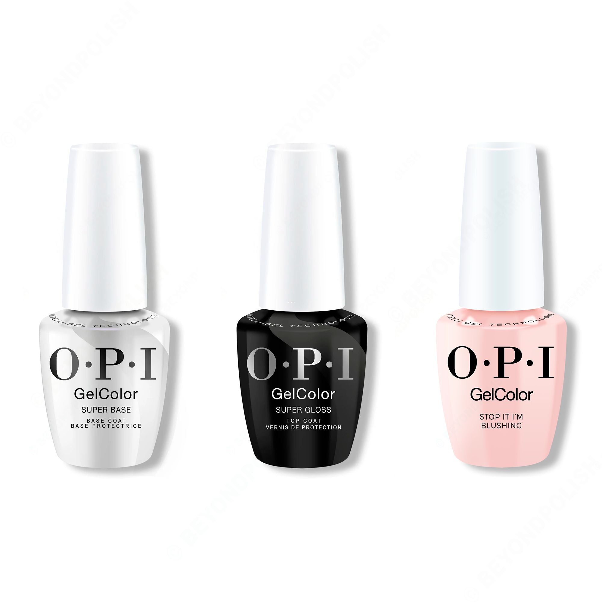 OPI GelColor Intelli-Gel Combo - Super Base Coat, Super Gloss Top Coat & Stop It I'm Blushing! - Professional Care
