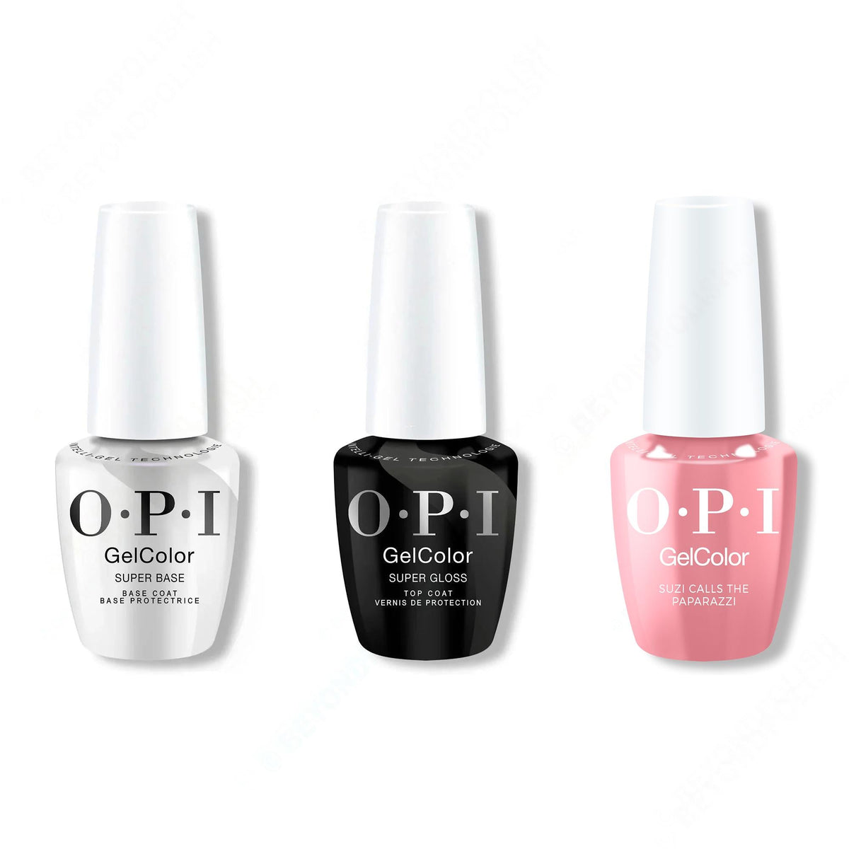 OPI GelColor Intelli-Gel Combo - Super Base Coat, Super Gloss Top Coat & Suzi Calls The Paparazzi 0.5 Oz
