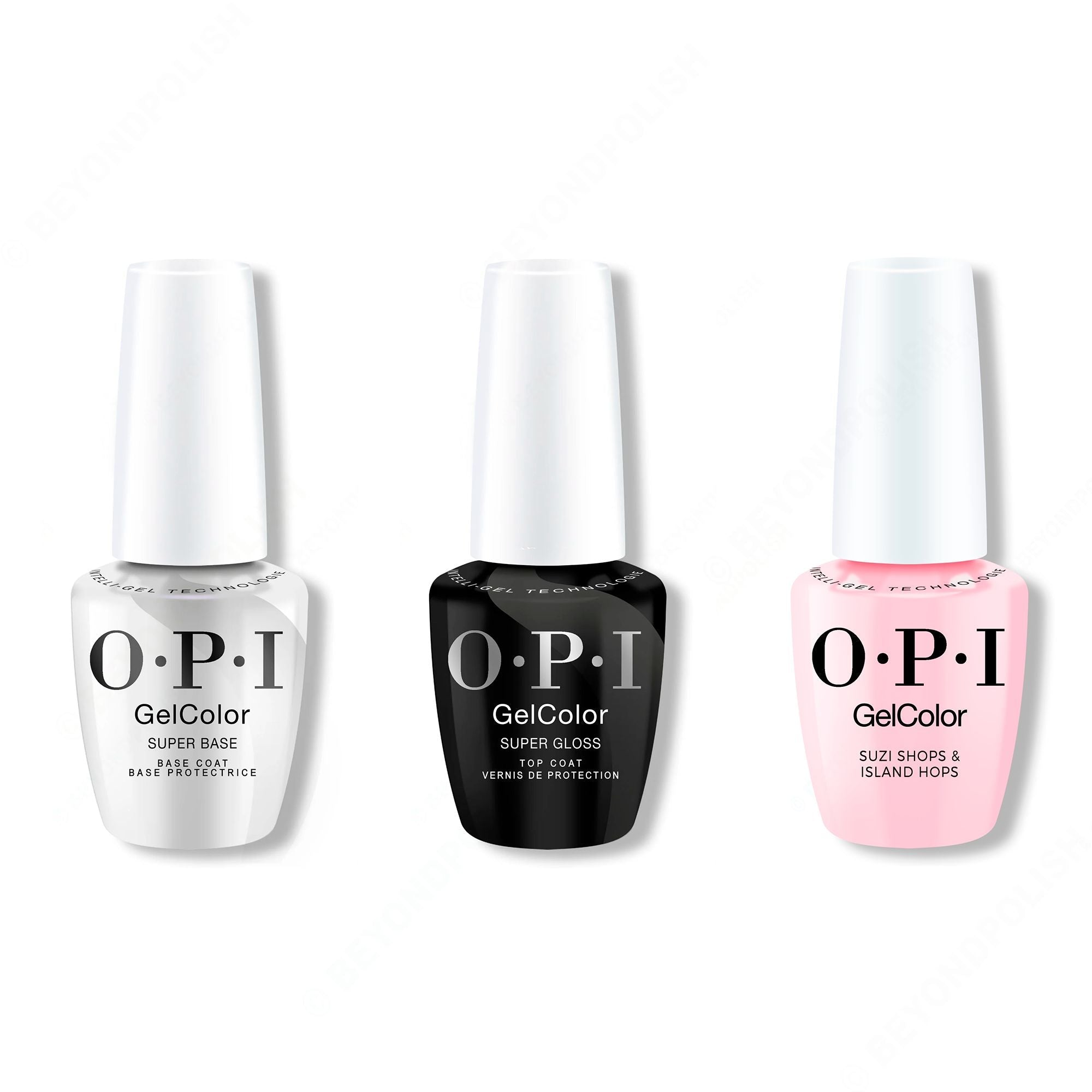 OPI GelColor Intelli-Gel Combo - Super Base Coat, Super Gloss Top Coat & Suzi Shops & Island Hops - Professional Care