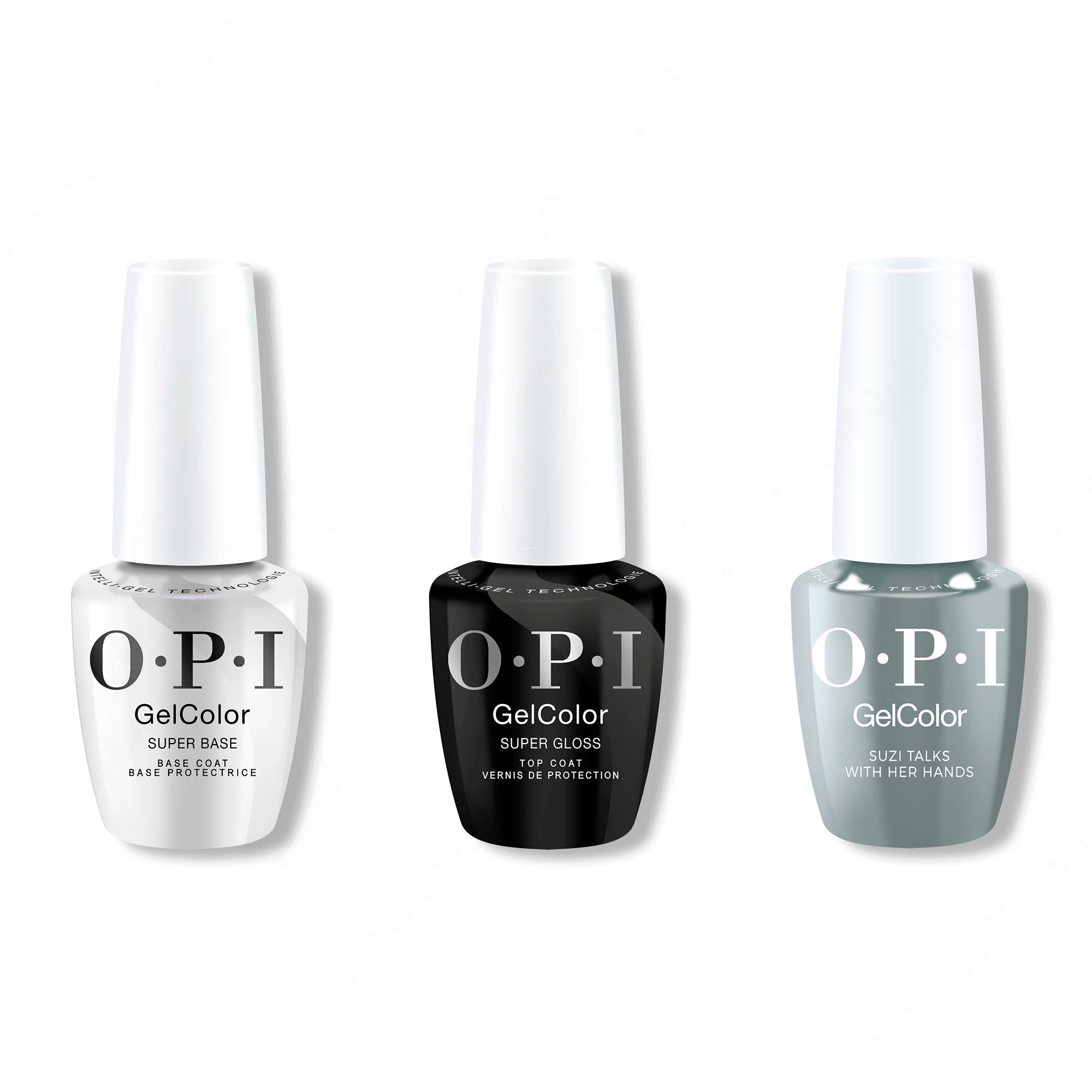 OPI GelColor Intelli-Gel Combo - Super Base Coat, Super Gloss Top Coat & Suzi Talks With Her Hands - Professional Care