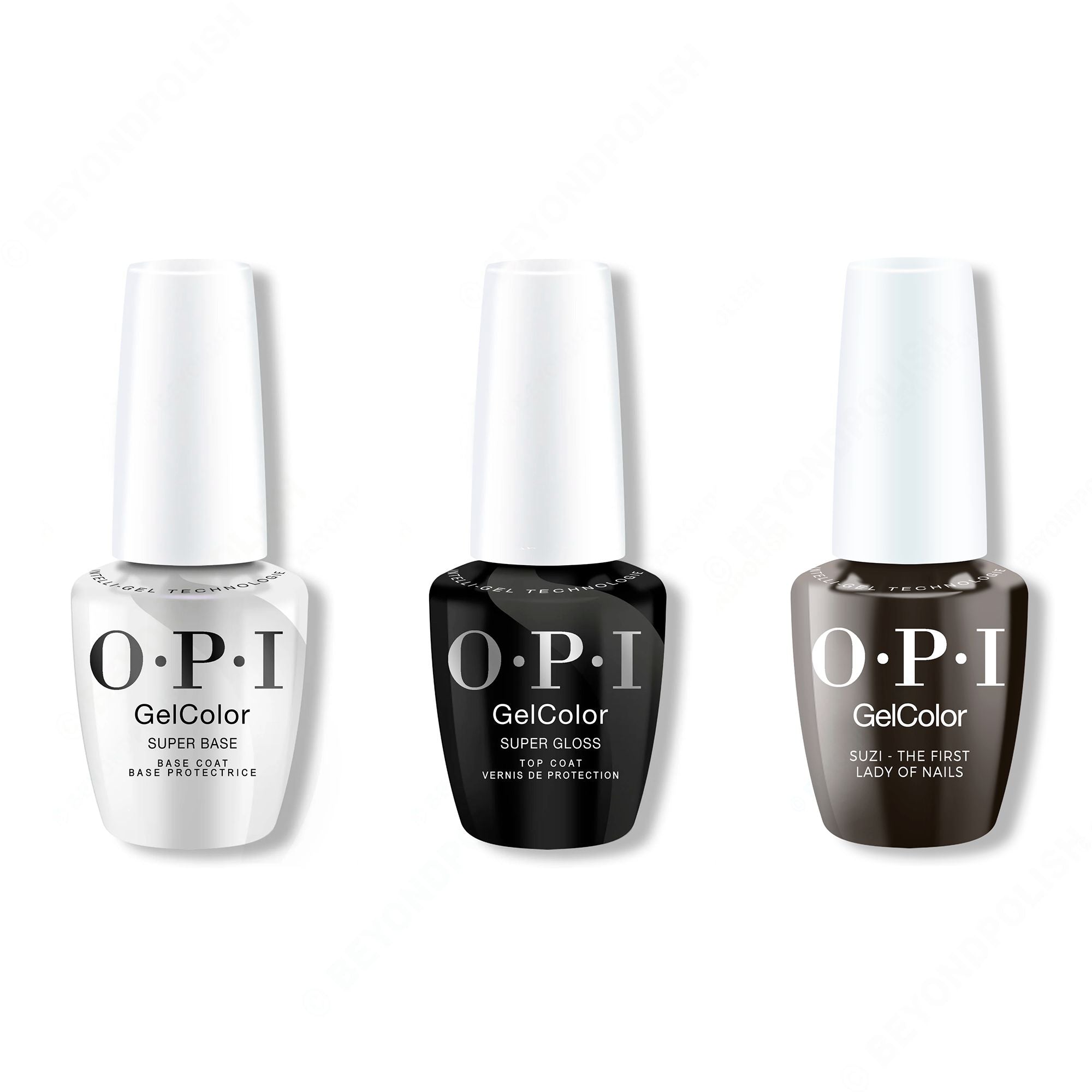 OPI GelColor Intelli-Gel Combo - Super Base Coat, Super Gloss Top Coat & Suzi The First Lady Of Nails - Professional Care