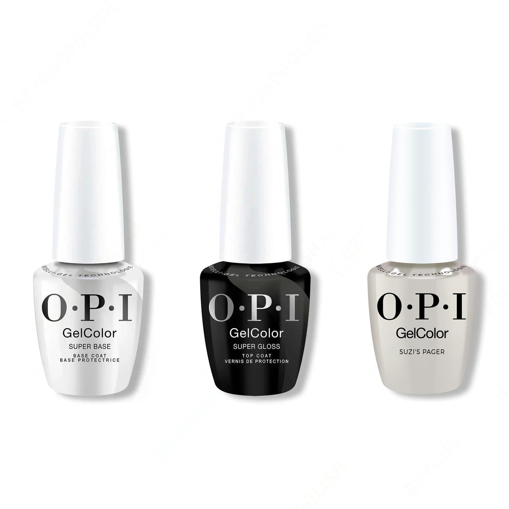 OPI GelColor Intelli-Gel Combo - Super Base Coat, Super Gloss Top Coat & Suzi's Pager