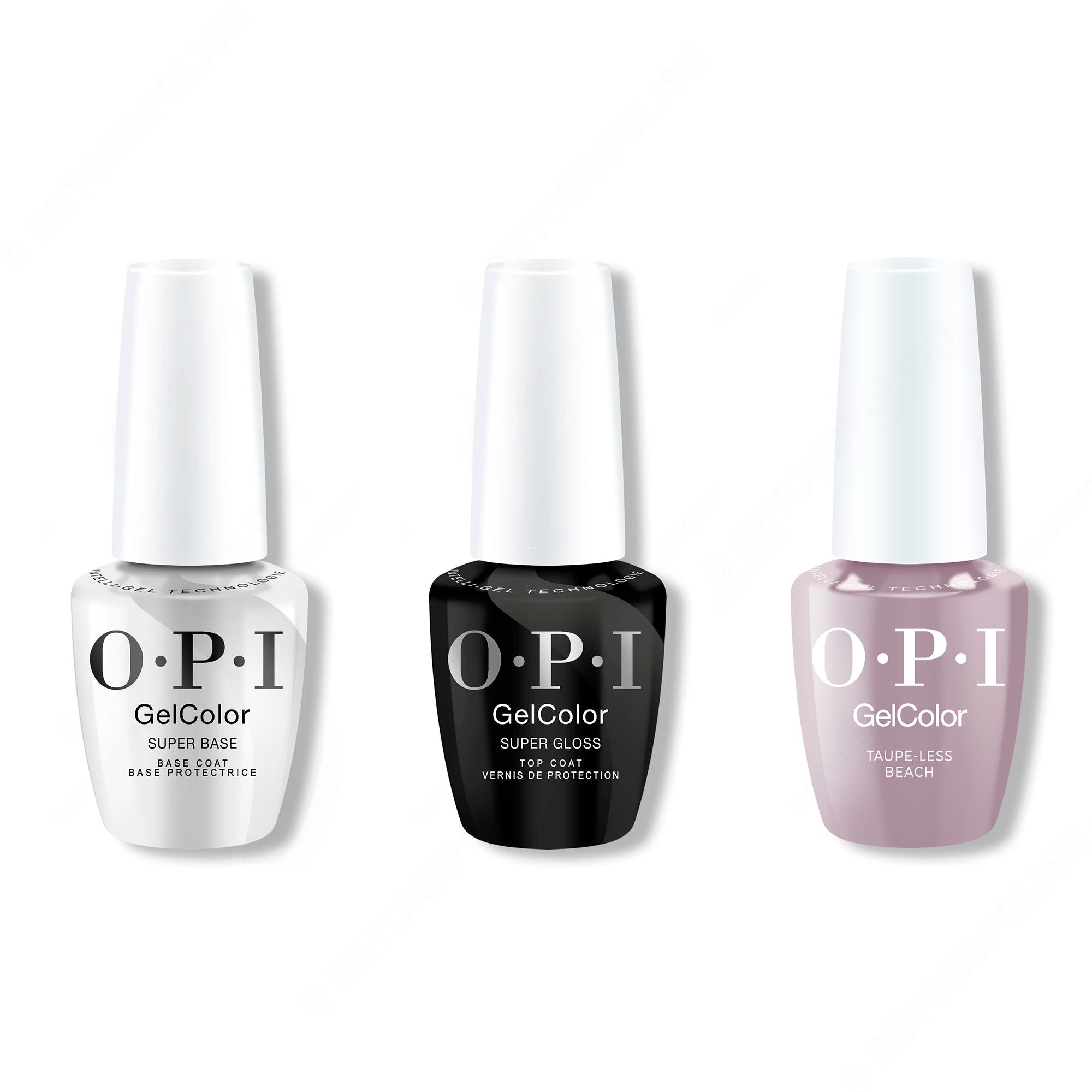 OPI GelColor Intelli-Gel Combo - Super Base Coat, Super Gloss Top Coat & Taupe-less Beach