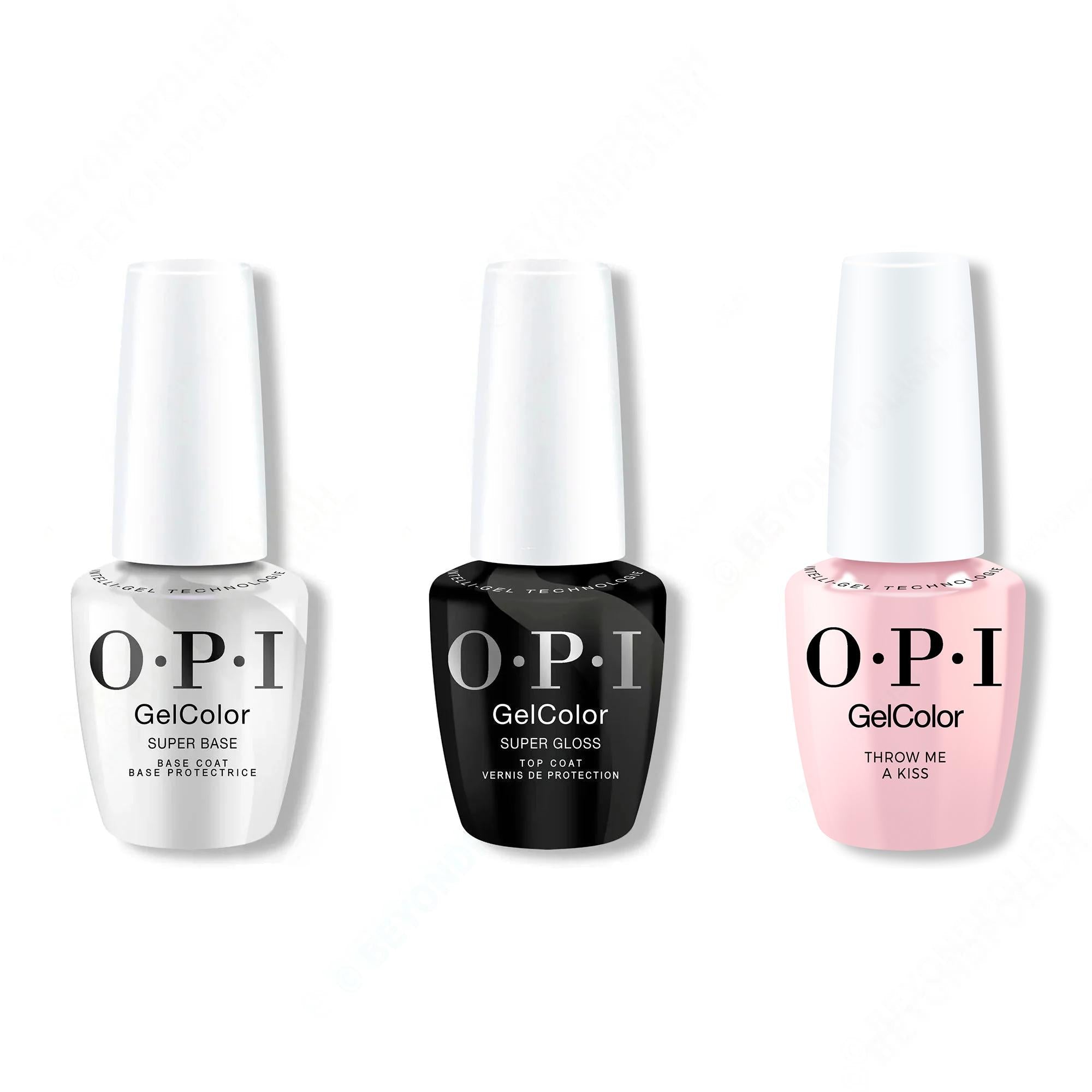OPI GelColor Intelli-Gel Combo - Super Base Coat, Super Gloss Top Coat & Throw Me A Kiss 0.5 Oz