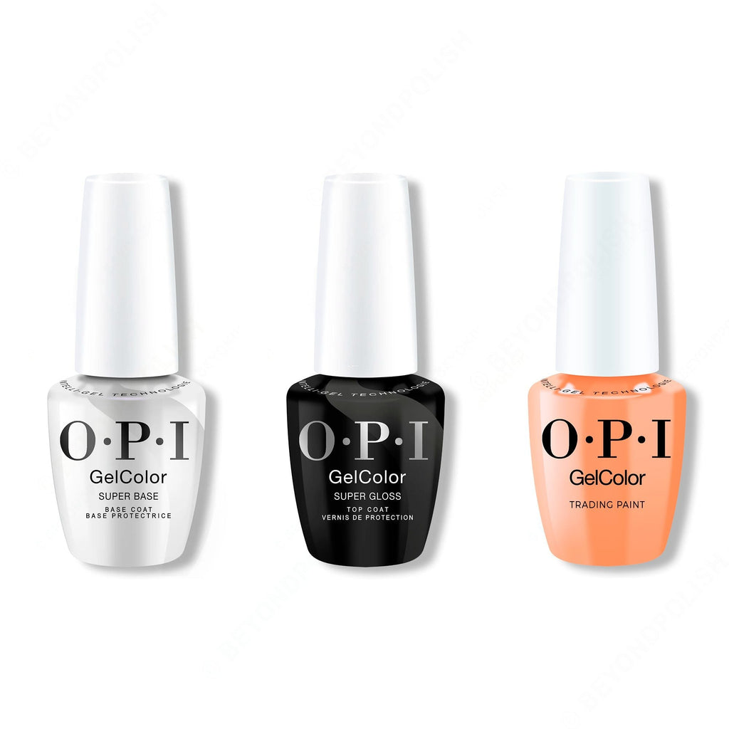OPI GelColor Intelli-Gel Combo - Super Base Coat, Super Gloss Top Coat & Trading Paint - Professional Care
