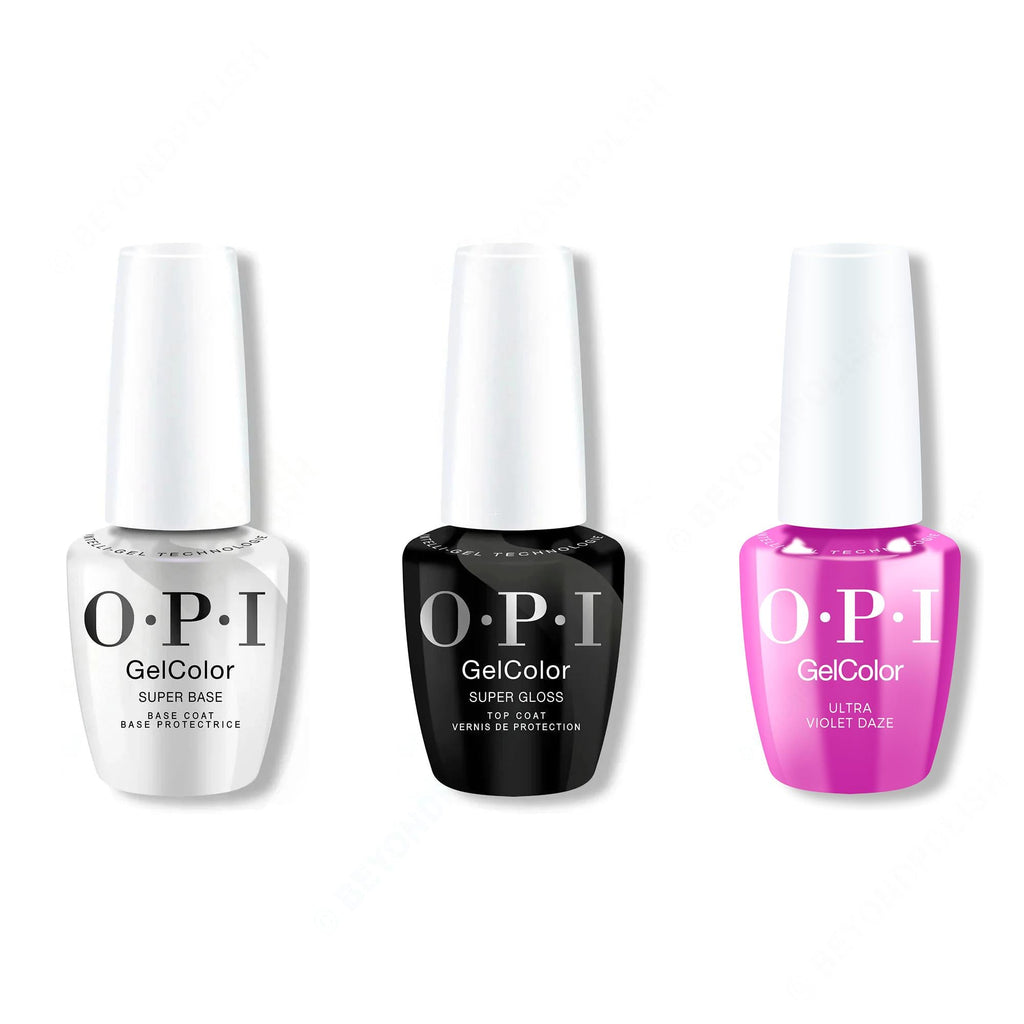 OPI GelColor Intelli-Gel Combo - Super Base Coat, Super Gloss Top Coat & Ultra Violet Daze - Professional Care
