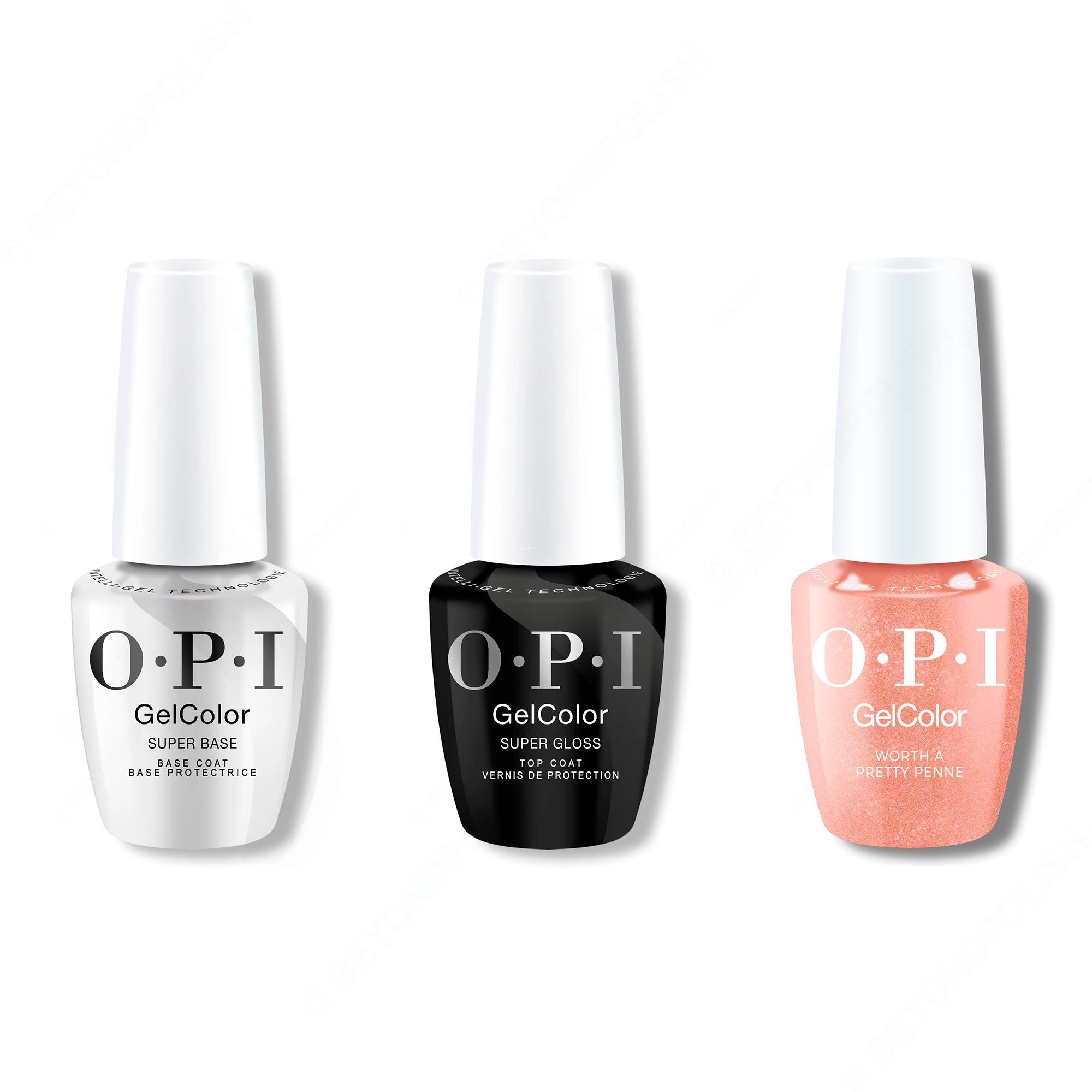 OPI GelColor Intelli-Gel Combo - Super Base Coat, Super Gloss Top Coat & Worth a Pretty Penne