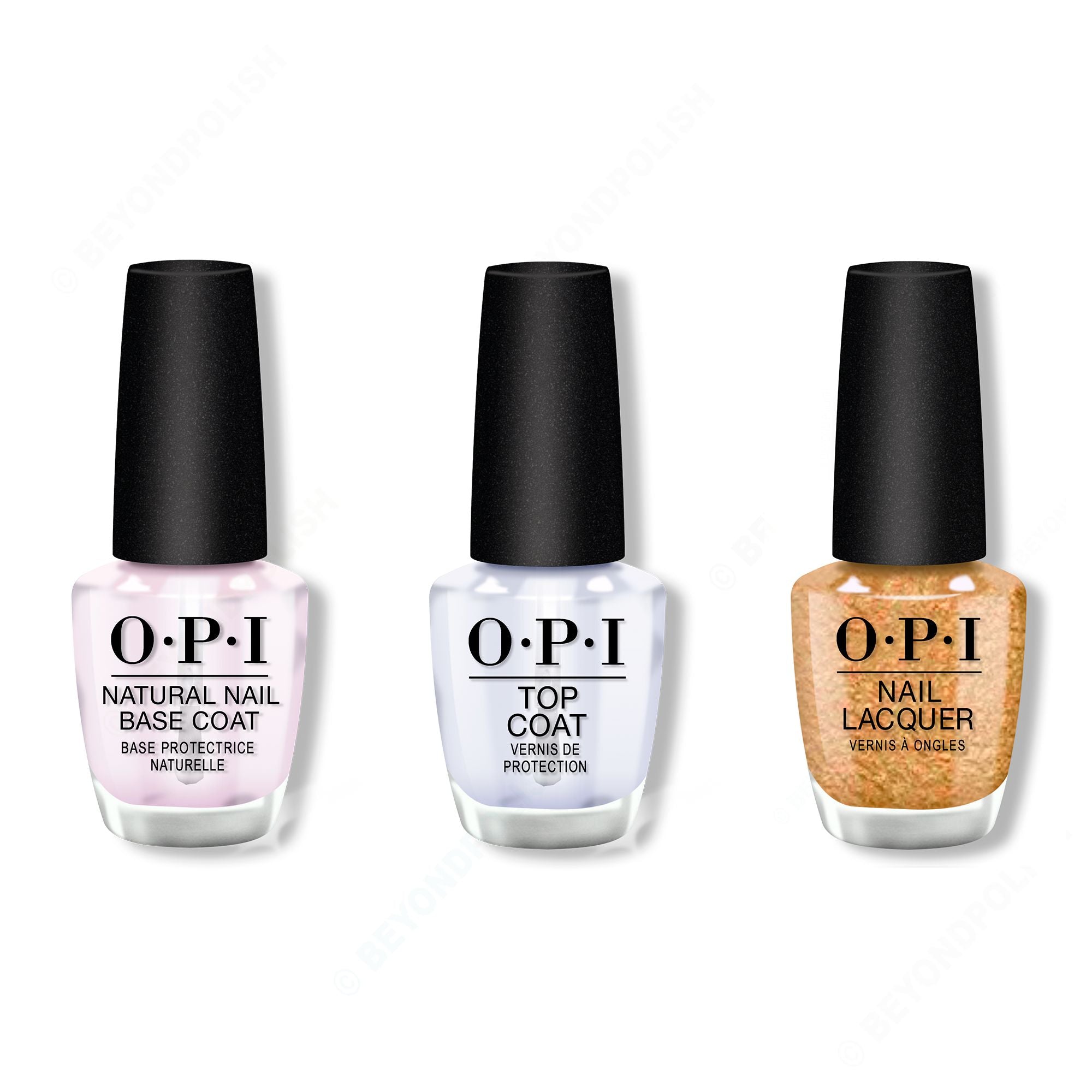OPI - Nail Lacquer Combo - Base, Top & Five Golden Flings - Professional Care