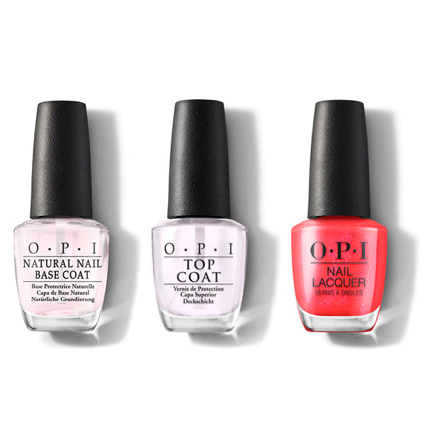 OPI - Nail Lacquer Combo - Base, Top & Left Your Texts On Red - Professional Care