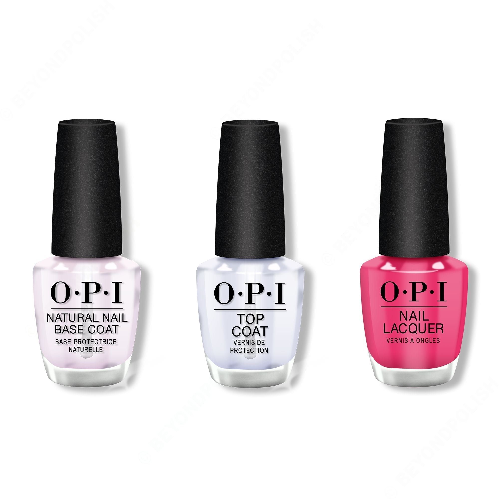 OPI - Nail Lacquer Combo - Base, Top & Pink Flamenco 0.5 oz - Professional Care