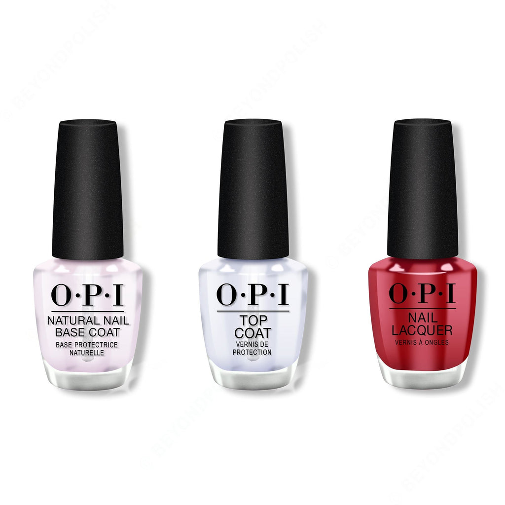 OPI - Nail Lacquer Combo - Base, Top & Red Hot Rio 0.5 oz - Professional Care